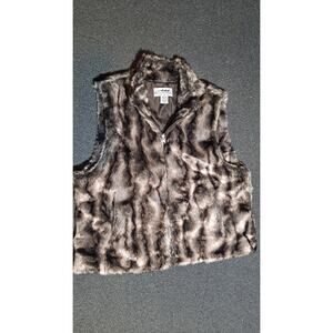 BACK IN THE SADDLE BROWN FAUX FUR Womens VEST size Large zip up with pockets